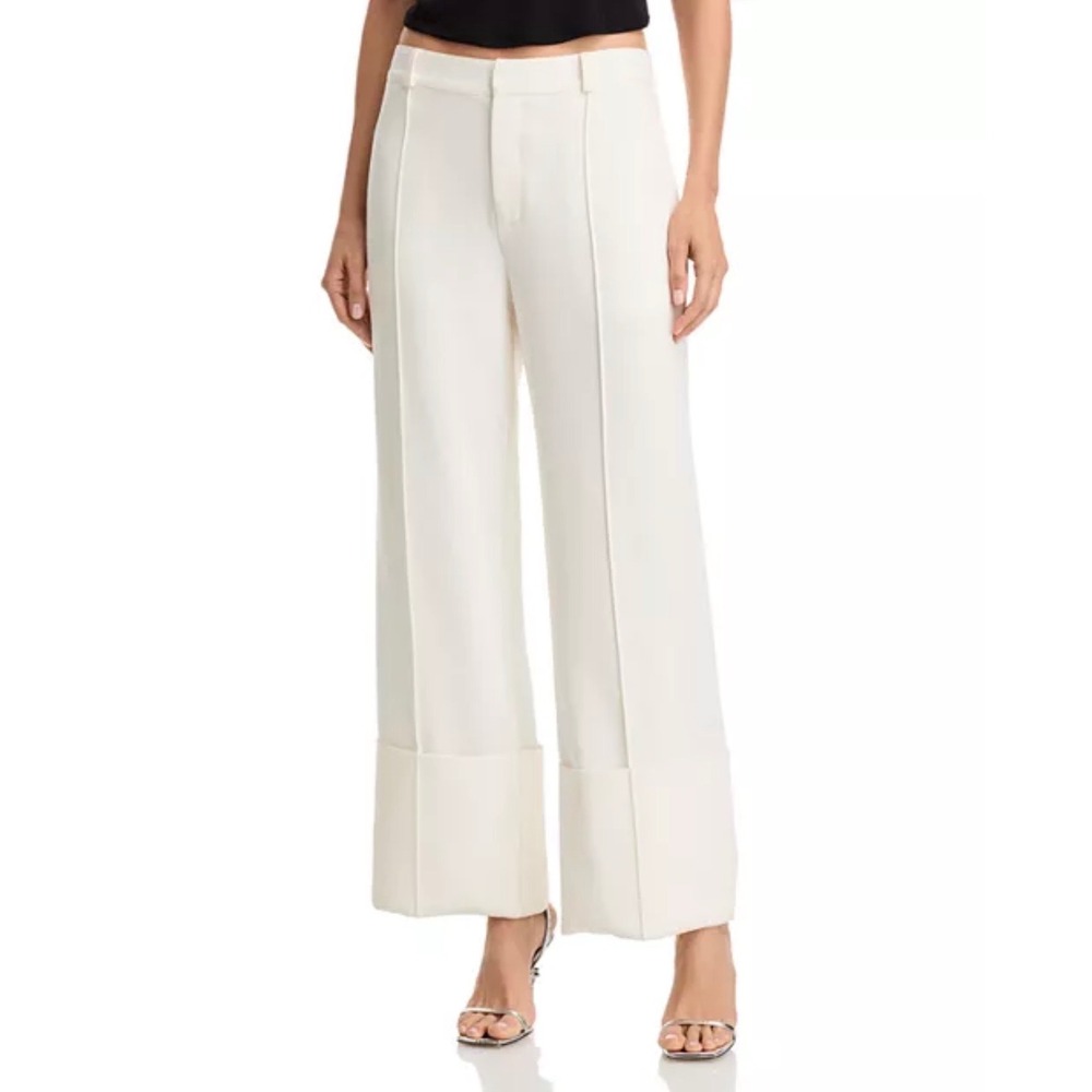 Cinq a Sept Alliston Wide Leg Cuffed Pants Ivory Womens Size 8 Designer Luxury